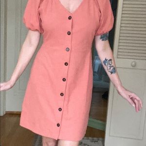 Madewell Texture and Thread Puff-Sleeve, Fit-and-Flare Dress.